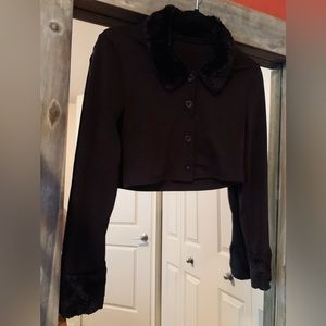 Faux Fur Black long sleeve crop top